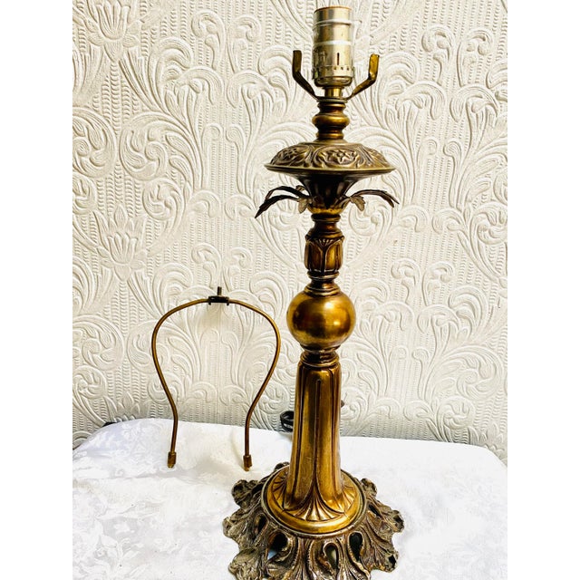Brass Vintage Mid Century Hollywood Regency Bronzed Palm Tree Lamp For Sale - Image 8 of 13
