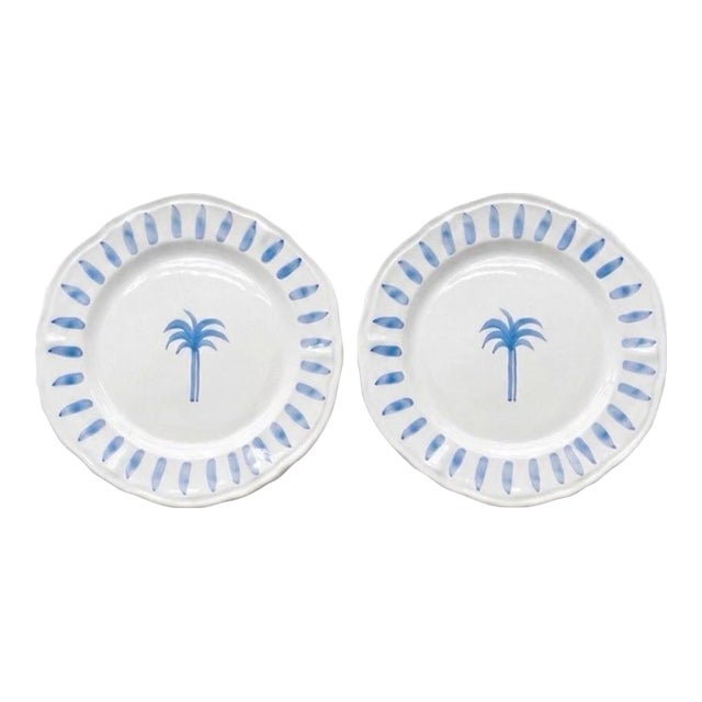 Les-Ottomans Italian Ceramic Palm Tree Plates - a Pair For Sale