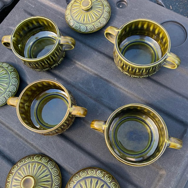 Mid-Century Modern Mid-Century Green Ceramic Japanese Personal Soup Tureen- Set of Four For Sale - Image 3 of 5