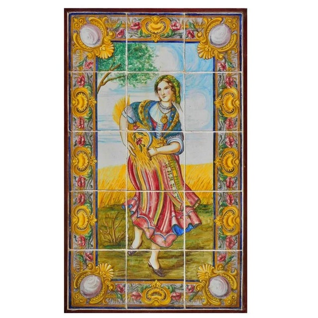 19th Century Portuguese Tiles Panel with Autumn Decor For Sale - Image 4 of 5