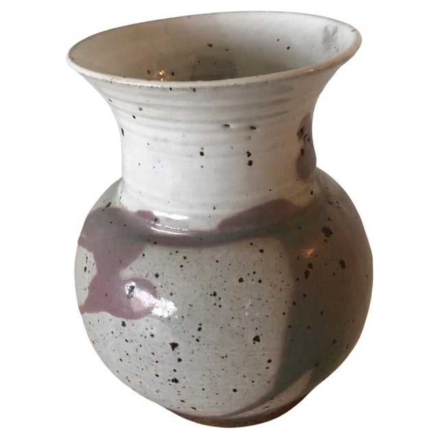White Vintage Round Mid-Century Modern Glazed Ceramic Decorative Vase For Sale - Image 8 of 8