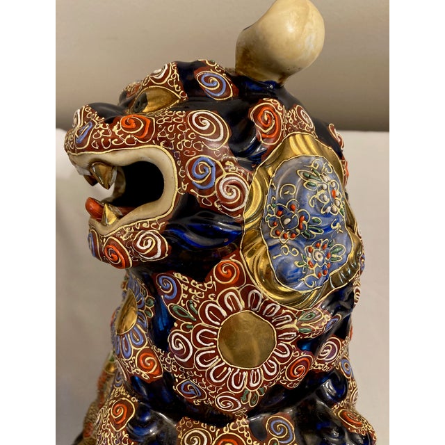 Japanese Taisho Period Cobalt Blue Kutani Foo Dogs Shishi / Temple Lions For Sale - Image 12 of 17