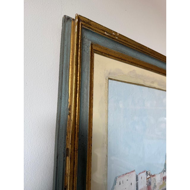 1968 Franco Scuderi Italian Mediterranean Coastal Cityscape Landscape Oil on Plywood Painting, Signed & Framed For Sale - Image 13 of 16