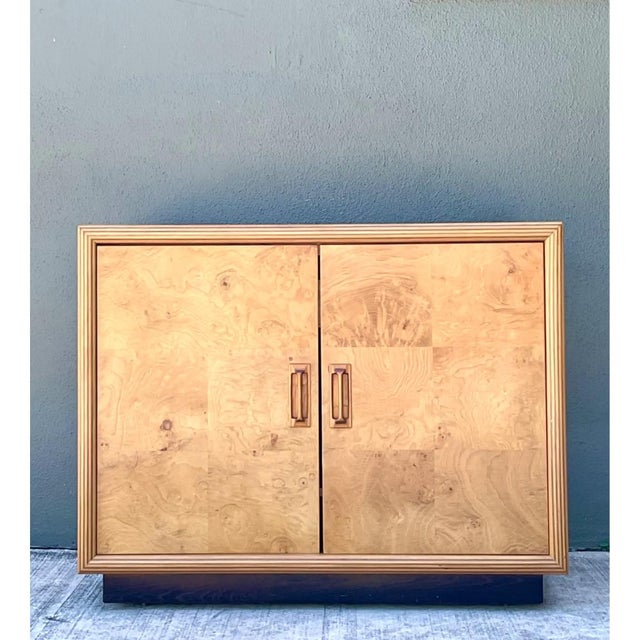 Henredon Vintage Henredon Modernist Two Door Burl Wood Server For Sale - Image 4 of 12