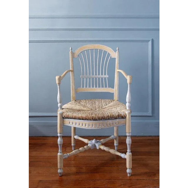 Provençal Painted Armchairs with Rush Seats, Set of 2 For Sale - Image 5 of 12