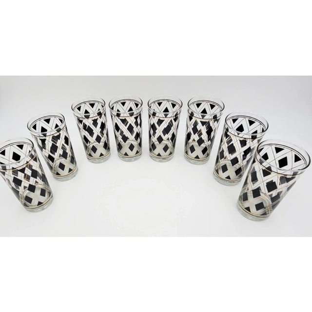 Metal 1960s Libbey Mid-Century Modern Black Gold Argyle Pattern Glassware and Carousel Caddy Set- 9 Pieces For Sale - Image 7 of 10