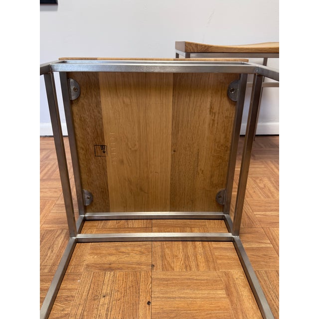 Brown Pair of E15 Grace St07 Stools — Brushed Stainless & European Oak, Germany For Sale - Image 8 of 10