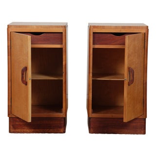 English Maple and Walnut Bedside Tables, 1930, Set of 2 For Sale