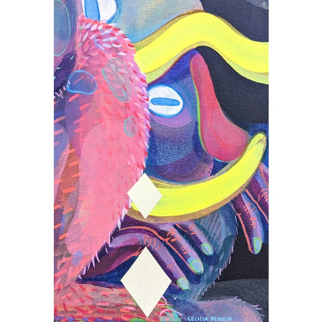 Cecilia Beaven Contemporary Abstract Pink and Blue Toned Biomorphic Rabbit Figure Painting, 2021 For Sale - Image 9 of 12