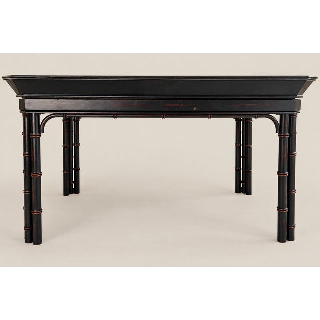 Black Vintage Baker Furniture Faux Bamboo With Fretwork Asian Chinoiserie Tray Table For Sale - Image 8 of 10
