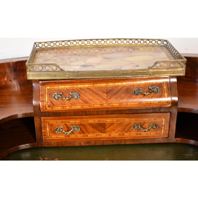 French 1900s Antique French Louis XV Walnut Inlaid Ladies Writing Desk / Bonheur-Du-Jour For Sale - Image 3 of 17