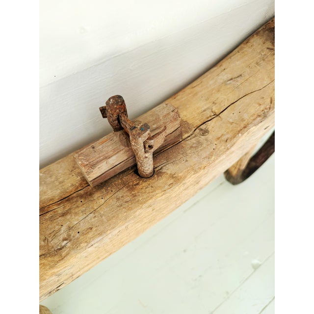 19th Century Hand Hewn Double Ox Yoke With Original Bentwood Bows & Hand Forged Iron Hardware For Sale - Image 9 of 12