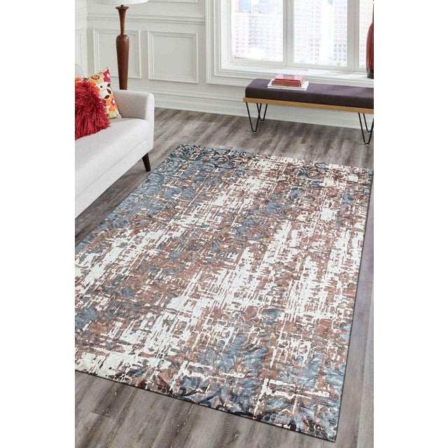 Textile 8x11 Ivory Hand-Knotted Wool Distressed Floral Texture Abstract Carpet Rug For Sale - Image 7 of 7