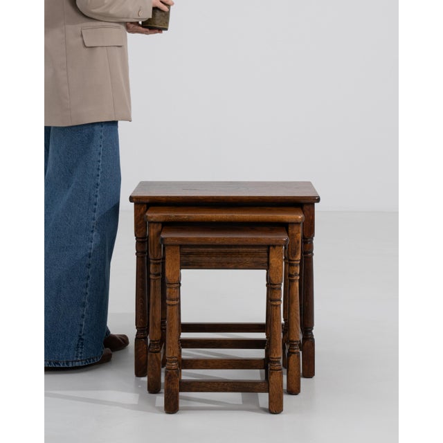 Set of 3 French Oak Nesting Tables, Circa 1970 For Sale - Image 9 of 14