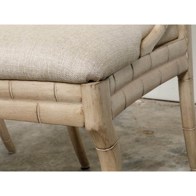 Mid-Century Modern Pair of Midcentury Faux Bamboo Side Chairs with Saber Legs and New Upholstery For Sale - Image 3 of 11
