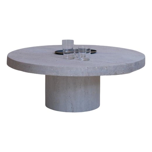 Round Top 100 Muted Biege Travertine Decorative Low Coffee Table by Beije Avenue For Sale