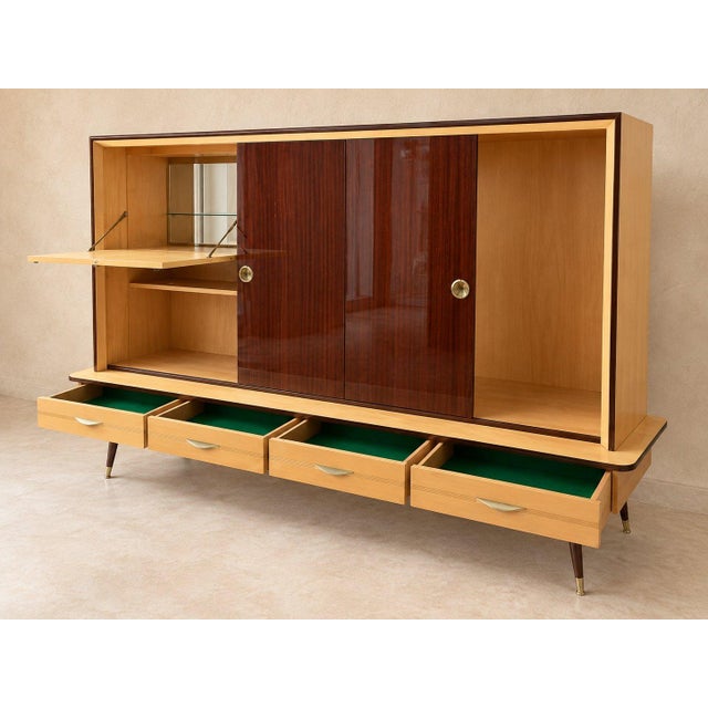 Mid-Century Modern Mid-Century-German-Schrank With Glass Display Cabinet, Sliding Doors For Sale - Image 3 of 6