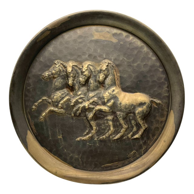 Large Antique Copper Plate with Horse Relief, 1890s For Sale