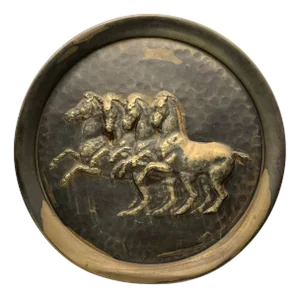 Large Antique Copper Plate with Horse Relief, 1890s