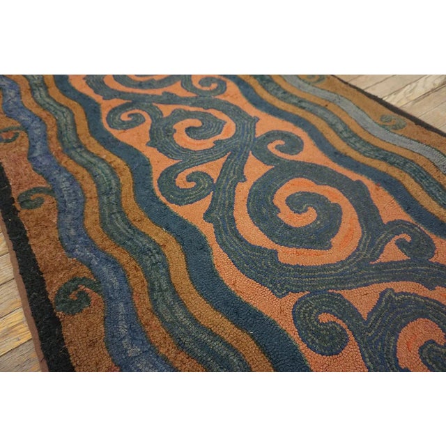 1930s Salmon Abstract Cloud Bands Antique American Hooked Rug 3' X 5'3" Knotted Wool Carpet For Sale - Image 10 of 11