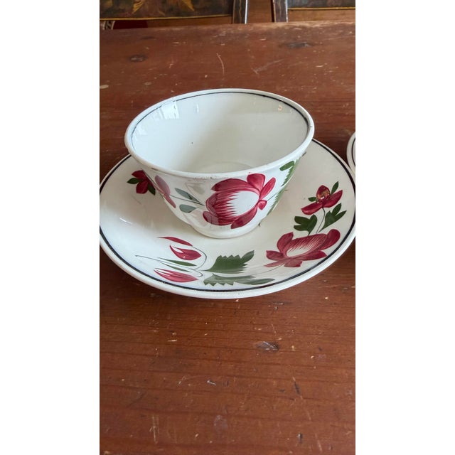 A Very Nice Pair of Antique Staffordshire Early Adam’s Rose Cup & Saucer, Circa 1830 For Sale - Image 12 of 12
