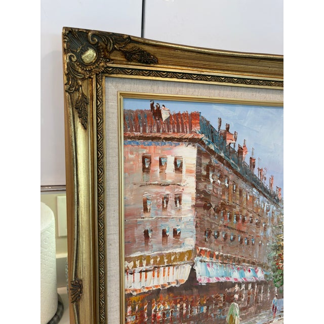 Street Art Vintage Signed Burnet Paris Street Scene Oil Painting in Ornate Gilt Frame For Sale - Image 3 of 14