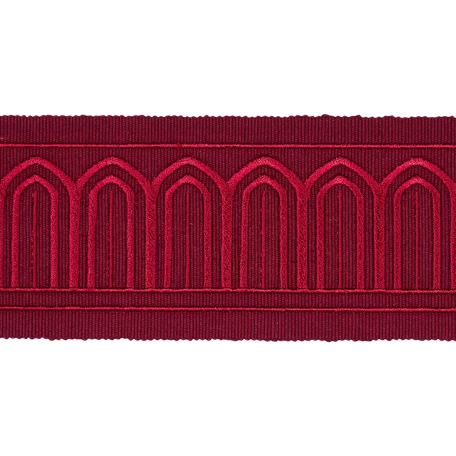 Sample - Schumacher X Miles Redd Arches Embroidered Tape Medium in Red For Sale