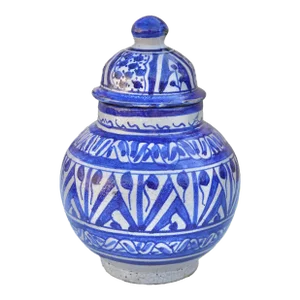 Late 19th Century Handmade Blue-Patterned Moroccan Ceramic Art Vase