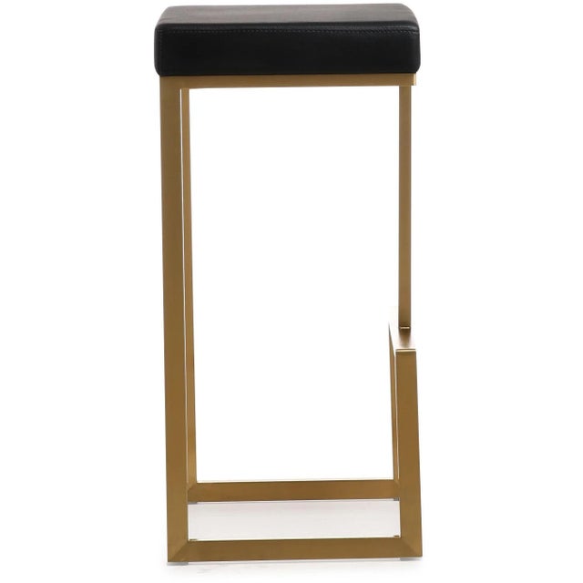 2020s Ferrara Black Vegan Leather & Gold Steel Bar Stools - Set of 2 For Sale - Image 5 of 12