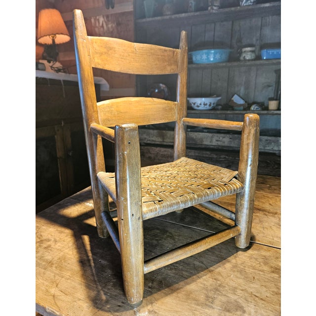 Wood Antique Early American Child's Ladder Back Chair. For Sale - Image 7 of 12