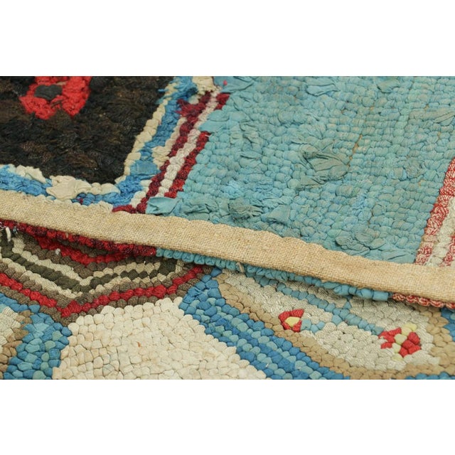 Textile Antique Hooked Runner Rug in Blue With Geometric Medallions | Rug & Kilim For Sale - Image 7 of 7