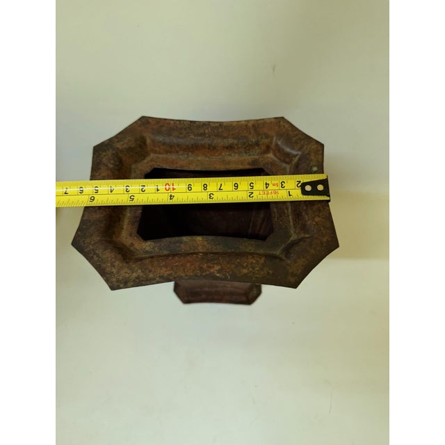 Vintage Arts & Crafts Patinated Copper Tapered Faceted Vase / Planter For Sale In Boston - Image 6 of 8