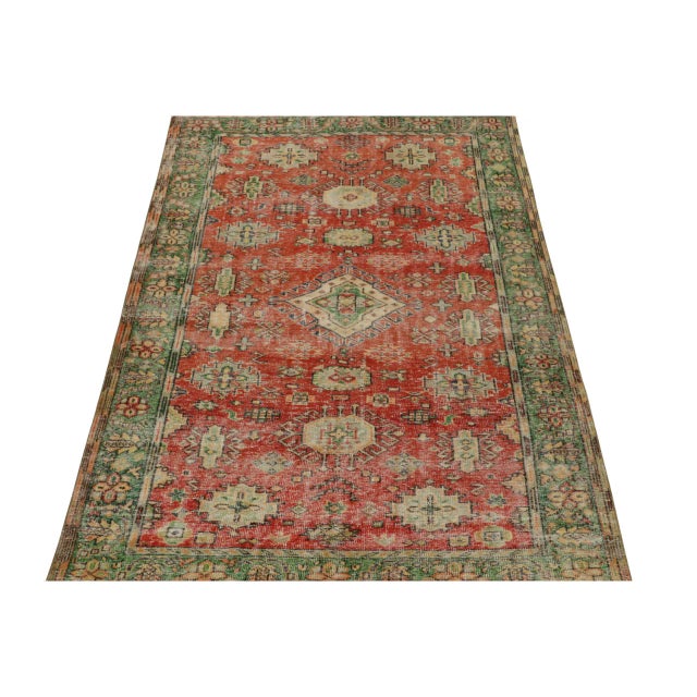 Traditional Vintage Distressed Rug in Red With Green and Beige Medallions, by Rug & Kilim For Sale - Image 3 of 7