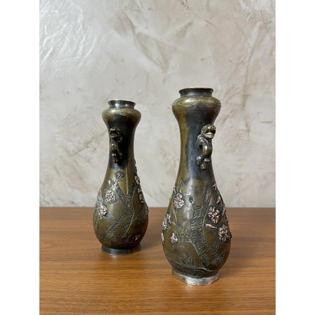 Brown Bronze Vases with Asian Motifs in Relief in Copper, 1890s For Sale - Image 8 of 13