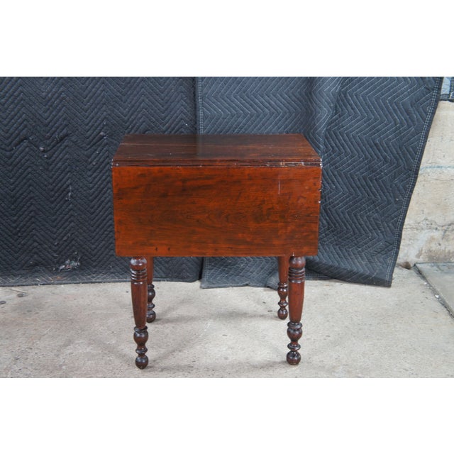 Brown Antique Early American Federal Cherry Drop Leaf Parlor Side Accent Table For Sale - Image 8 of 12