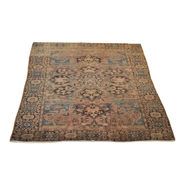 1930s Blue & Blush Woven Rug, 3.3 x 4.8 For Sale
