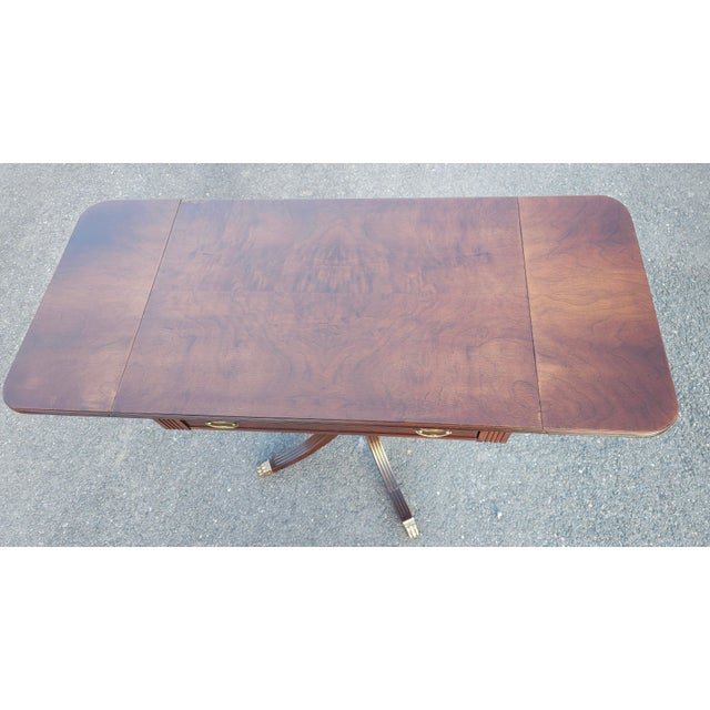 Traditional Early 20th C. George III Walnut Pedestal Drop-Leaf Sofa Table, Refinished For Sale - Image 3 of 10