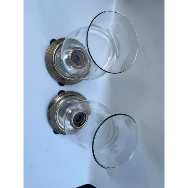 Silver Vintage Silverplate and Glass Candle Hurricanes a Pair For Sale - Image 8 of 12