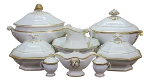 Antique Haviland Limoges Porcelain White & Gold Casserole Serving Tureens 15" - 9 pcs