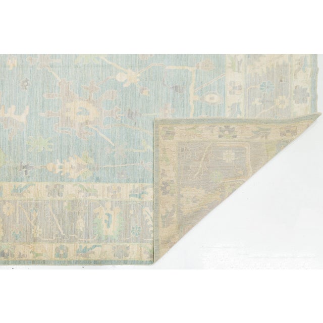 Contemporary Contemporary Hand-Knotted Wool Oushak Rug in Blue, Ivory & Muted Beige For Sale - Image 3 of 12