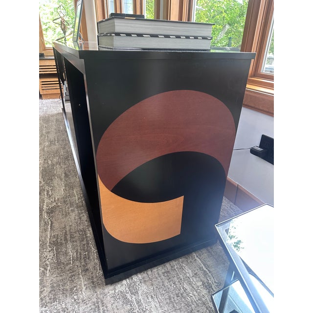 Mid-Century Modern Monumental Custom Media Console With Inlaid Wood Art Panels — 103” For Sale - Image 3 of 6
