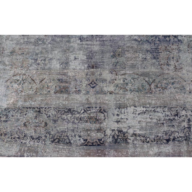 Distressed Vintage Persian Rug With Abstract Design in Blue, Green & Gray & White For Sale - Image 13 of 17