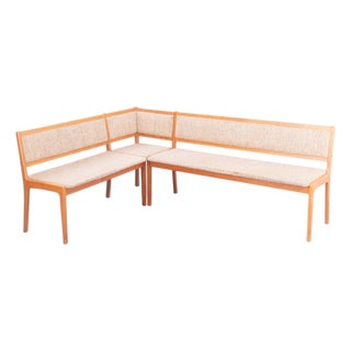 Danish Two Piece Corner Dining Bench in Teak + Wool For Sale