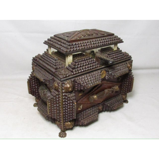 Wood Antique Tramp Art Box For Sale - Image 7 of 18