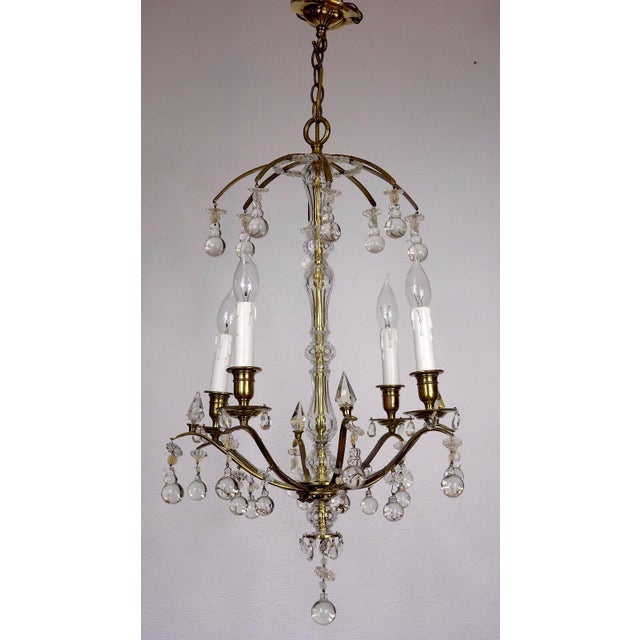 Antique French Brass and Glass Drop Chandelier from Unbekannt, 1940s For Sale - Image 3 of 12