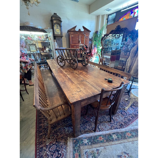 Early 20th Century 3 Piece Primitive Farm Dining Set With Long Table and Benches For Sale In Los Angeles - Image 6 of 7