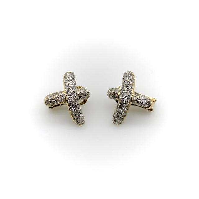 Modern Vintage14K Gold Pave Diamond X Earrings, A Pair For Sale - Image 3 of 8
