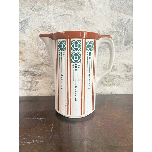 Art Deco Antique French Art Deco Faience Pitcher, Saint-Amand-Les-Eaux, C. 1920s–30s For Sale - Image 3 of 10