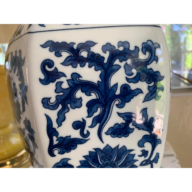 Blue Vintage Japanese Blue & White Porcelain 6 Panel Chinoiserie Vase For Sale - Image 8 of 9