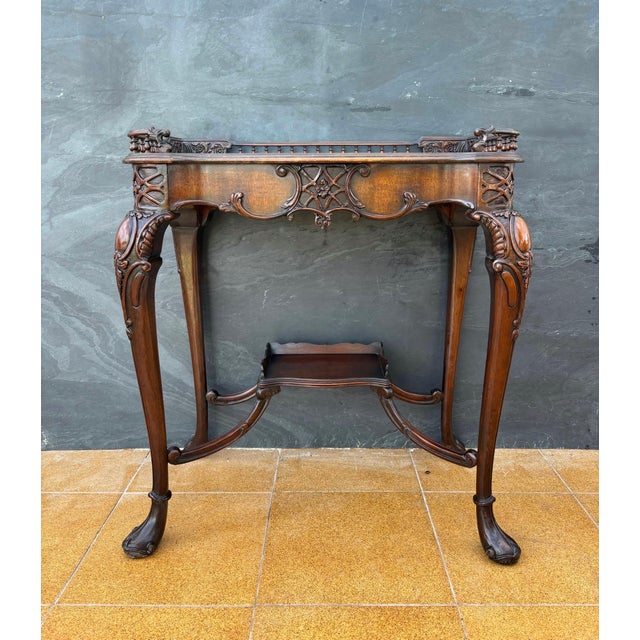 Brown Louis XV Style Carved Wood Side Table with Gallery Top and Cabriole Legs, 1930s For Sale - Image 8 of 12
